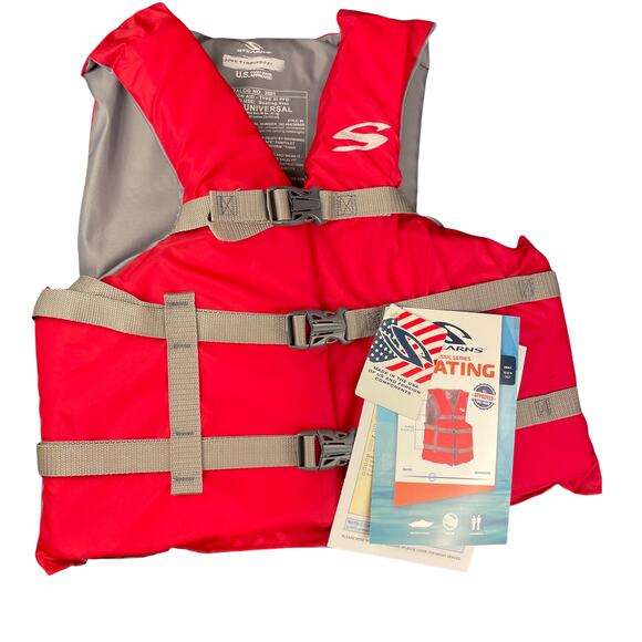 Adult Universal Size Vest Fits Chest Size 30" to 52" Life Jacket, Red/Gray, New - Picture 1 of 4
